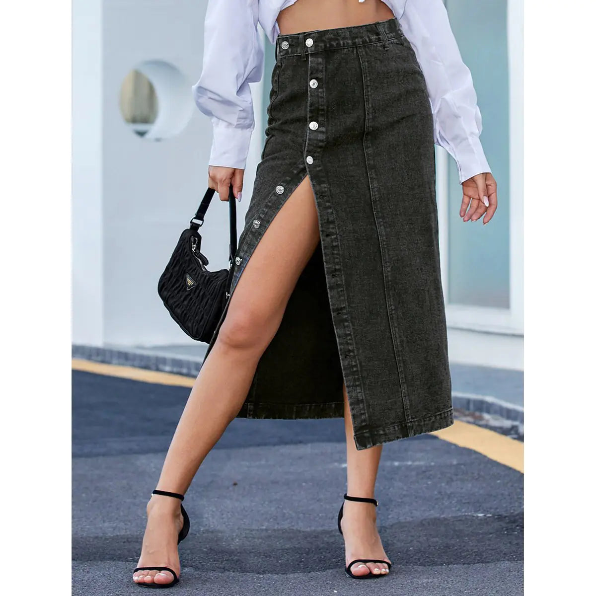 Chic High Waist Asymmetrical Denim Skirt