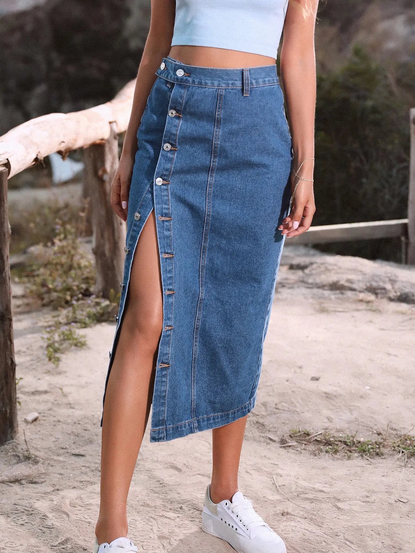 Chic High Waist Asymmetrical Denim Skirt