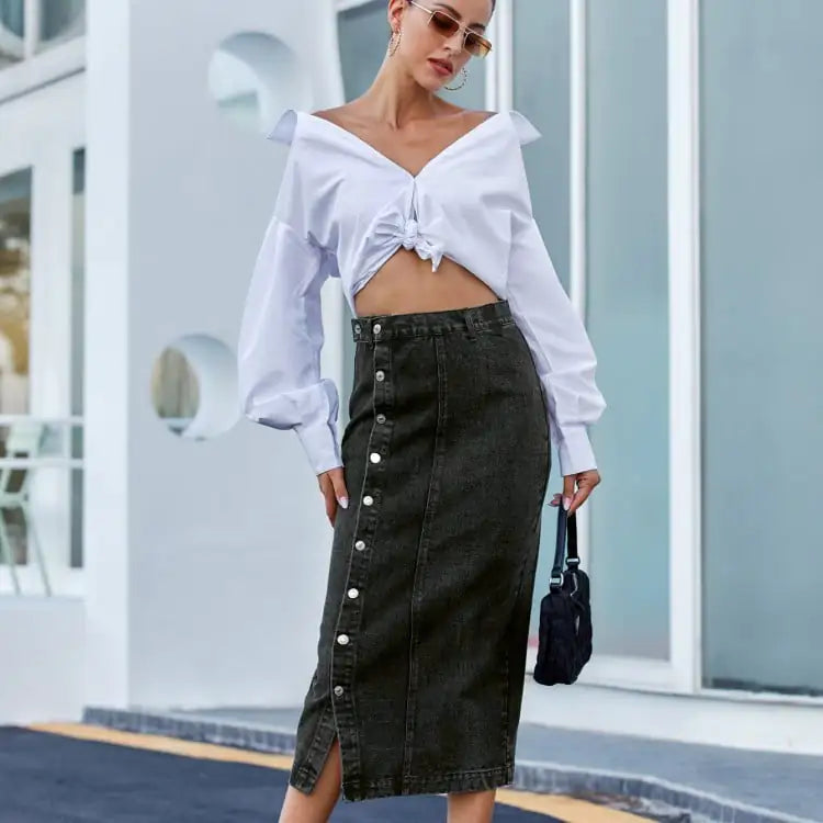 Chic High Waist Asymmetrical Denim Skirt